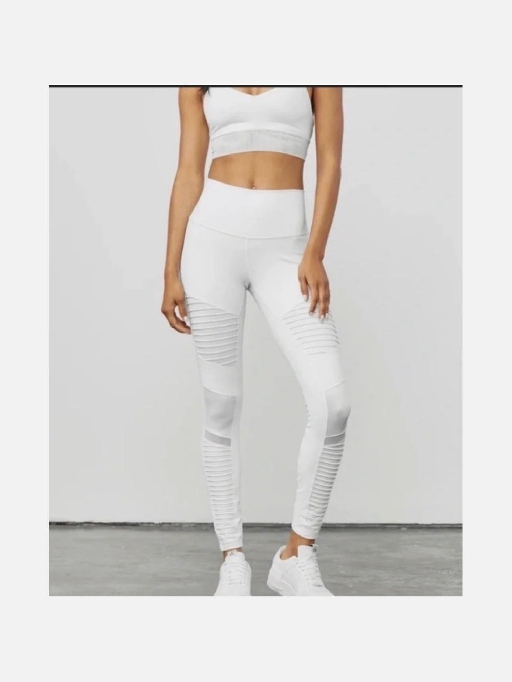 ALO Yoga White Epic Moto Ribbed High-Waist Leggings